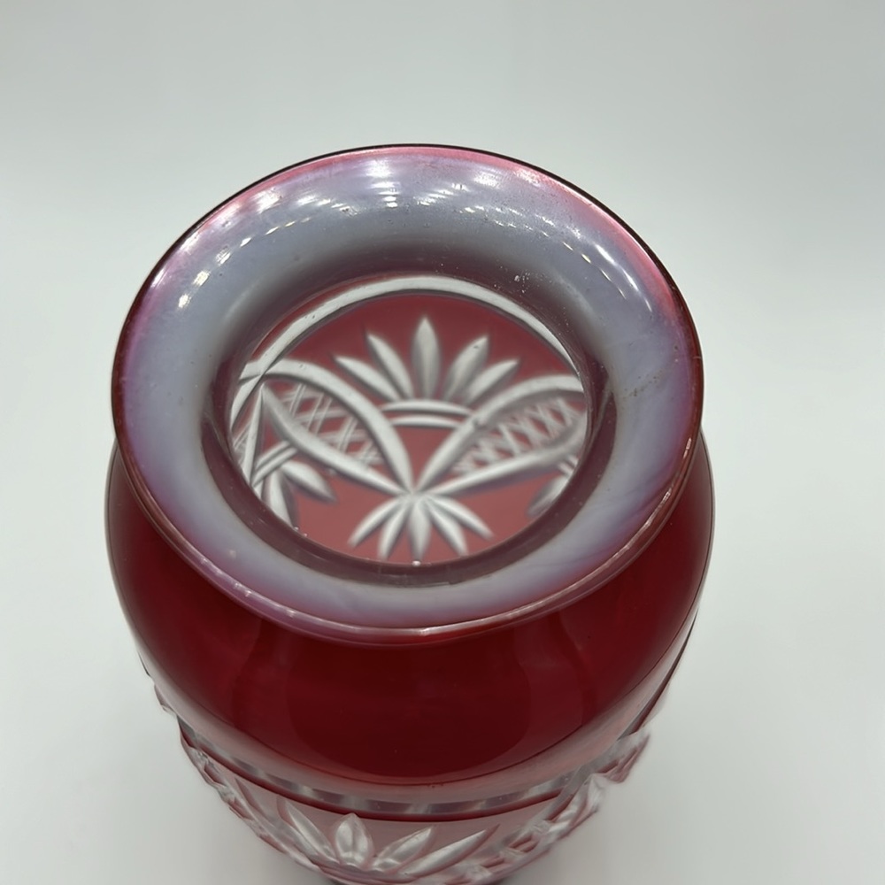 Vintage Cranberry Cut Glass Art Deco Vase - Picture 4 of 4